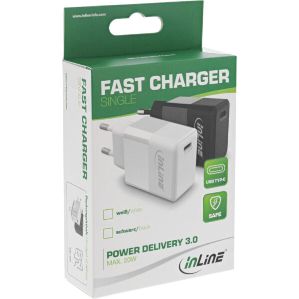 InLine Caricabatterie USB PD USB Tipo C singolo USB, alimentazione, 20W, bianco - 4043718295609 - immagine 2