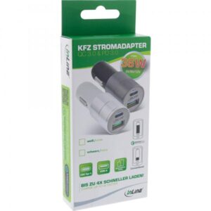 InLine Alimentatore USB da auto 3.0,12/24VDC a 5V DC/3A, USB-A + USB-C, nero - 4043718272921