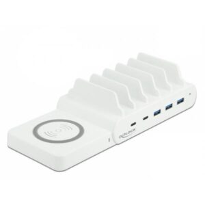 DeLOCK USB and Wireless Charger 2 x USB Type-C PD + 3 x USB Type-A with 110 W Libera installazione Bianco - 4043619414505