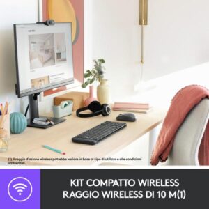 Logitech Wireless Desktop MK220 e' una combinazione di mouse e tastiera per un utilizzo senza fili. Con dimensioni ridottissime e lunga durata della batteria. Interfaccia Usb. Colore Nero. - 5099206032712